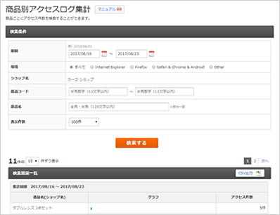 管理画面(商品別アクセスログ集計)